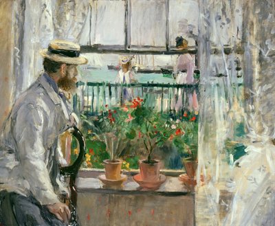 ワイト島のウジェーヌ・マネ（1834-92）（帆布に油彩） 作： Berthe Morisot