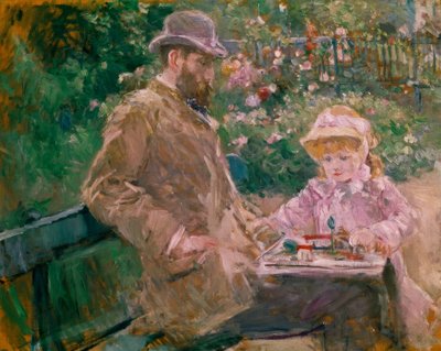 ブージヴァルの庭にいるユージーンマネと彼の娘 作： Berthe Morisot