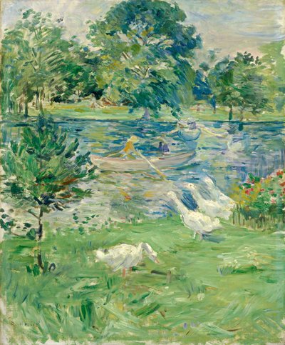 ガチョウとボートに乗っている女の子 作： Berthe Morisot