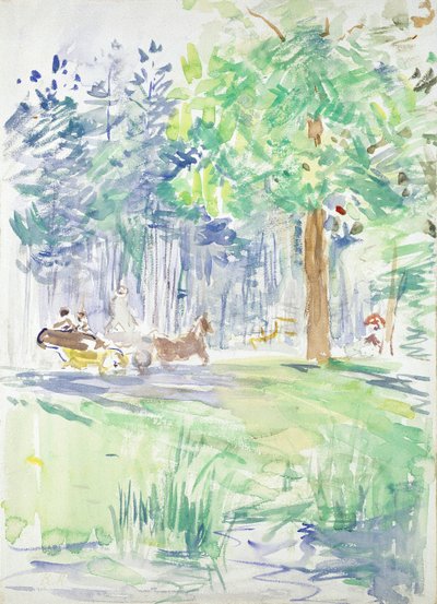 1883年以降の森の道を走る馬と馬車 作： Berthe Morisot