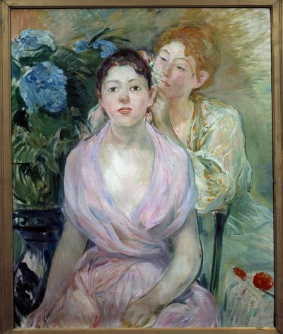 紫陽花か両性の姉妹。ベルト・モリゾ（1841-1895）の絵画 作： Berthe Morisot