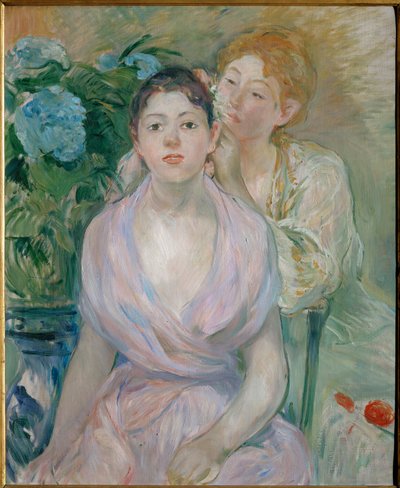 紫陽花、あるいは二人の姉妹（キャンバスに描かれた絵） 作： Berthe Morisot