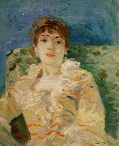 ソファの上の若い女性 作： Berthe Morisot