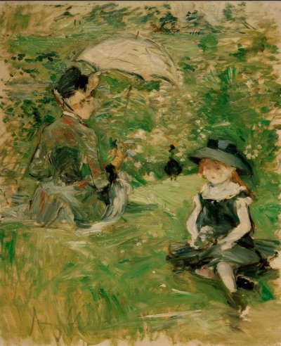島の若い女性と子供 作： Berthe Morisot