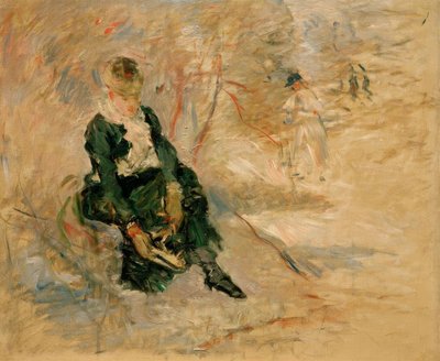 若い女性が彼女のスケートを戻す 作： Berthe Morisot
