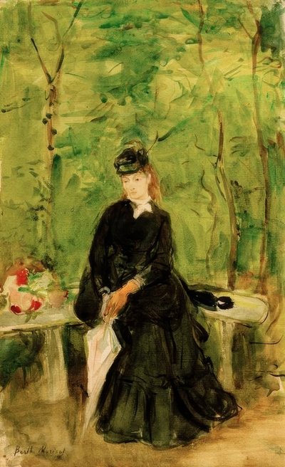 公園に座っているアーティストの妹エドマ 作： Berthe Morisot