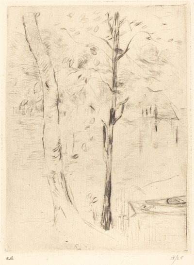 手漕ぎボートのある湖 作： Berthe Morisot