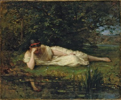 水辺で勉強、1864 作： Berthe Morisot