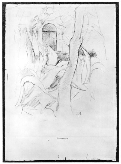 アロッツ・アット・ヴィラ・ラッティ、1889年（紙上グラファイト） 作： Berthe Morisot
