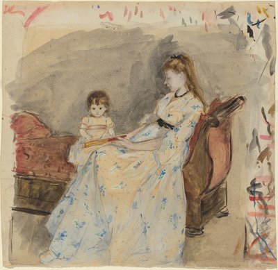 アーティストの姉妹、エドマと彼女の娘、ジャンヌ、1872年（敷設紙にグラファイトの上にトイレ） 作： Berthe Morisot