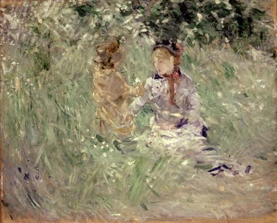 ブージヴァルの草原の女と子供 作： Berthe Morisot
