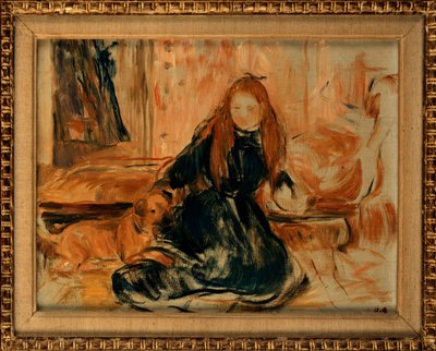 犬と遊ぶ少女、1892 作： Berthe Morisot