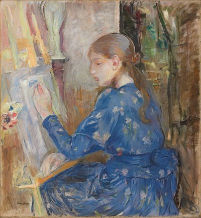 若い女の子を書く;若い女の子の執筆、1891 作： Berthe Morisot