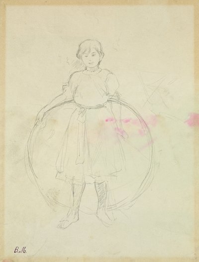 フープを持つ少女、1888年（紙に黒鉛） 作： Berthe Morisot