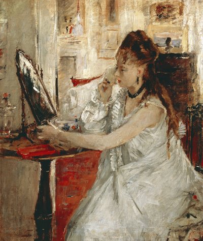 顔にパウダーを塗る若い女性（油彩・キャンバス 作： Berthe Morisot
