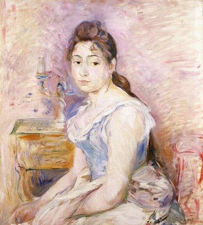 青いコルセットの若い女性。ブルーコルセットの少女、1891年 作： Berthe Morisot