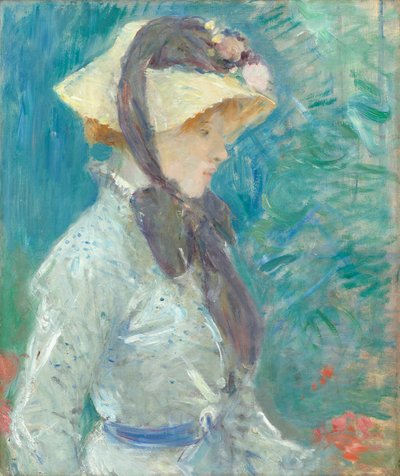 麦わら帽子の若い女性、1884 作： Berthe Morisot