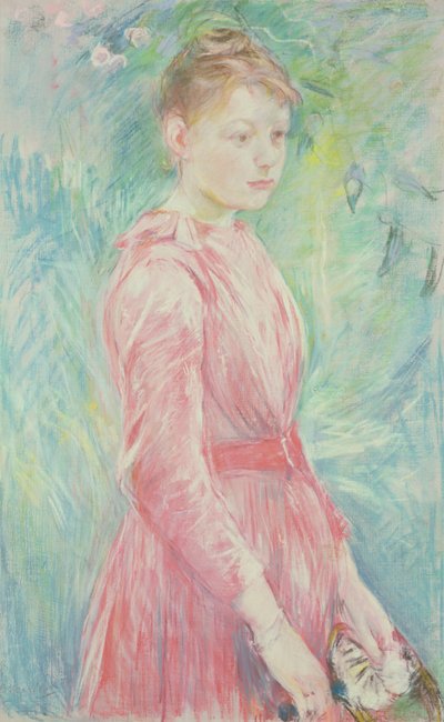 ピンクのガウンを着た少女（紙にパステル） 作： Berthe Morisot