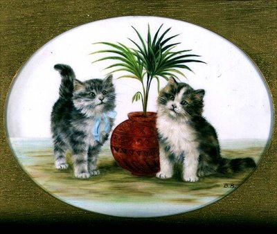 ボウルの中の手のひらに描かれた子猫たち 作： Bessie Bamber