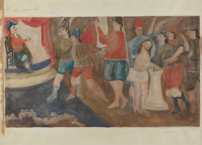 十字架の駅 No. 1: イエスは死刑を宣告される, c. 1936年。 作： Beulah Bradleigh