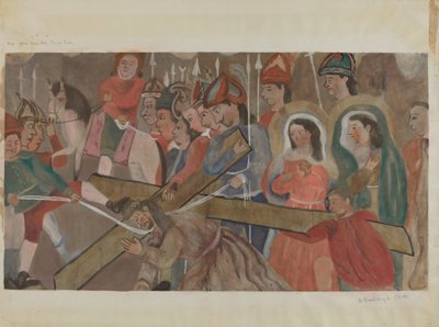 十字架の駅 No. 9: イエスは三度目に倒れる、c. 1936年。 作： Beulah Bradleigh