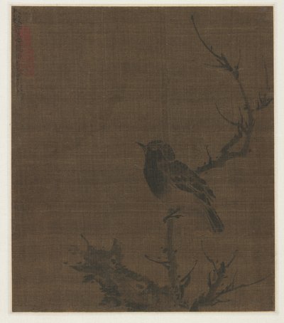 プルヌスの枝に乗った眠る鳥（1400年代 作： Bian Wenjin