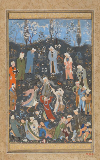 ダンシング ダーヴィッシュ、ハフィズのディバンのフォリオ 1480年。 作： Bihzad