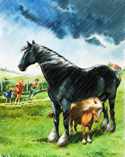 他の馬の下で悪天候から避難する仔馬 作： ビル・レイシー