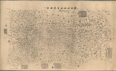 Han Jiang yi bei si sheng bian yu tu, ke ban. 東西の縁に赤インクで写本情報。 2 枚目の紙に取り付け、端を布で補強します。 米国議会図書館の Web サイトからラスター イメージとして入手することもできます。 LC警官 作： Bingran Zheng