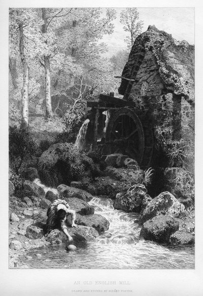 19世紀の古いイギリスの製粉所。 作： Birket Foster