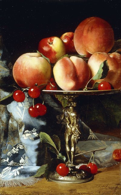 桃、梅、さくらんぼのある静物、 作： Blaise Alexandre Desgoffe