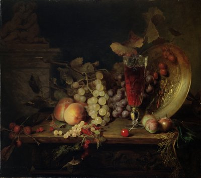 果物のある静物、グラスワイン、1863 作： Blaise Alexandre Desgoffe