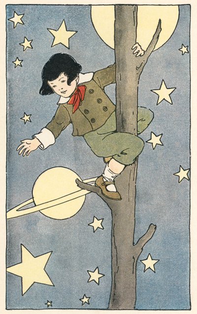 星と惑星の中で木に登っている少年 作： Blanche Fisher Wright