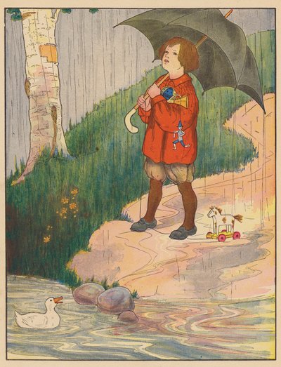 童謡：雨（カラーリトグラフ） 作： Blanche Fisher Wright