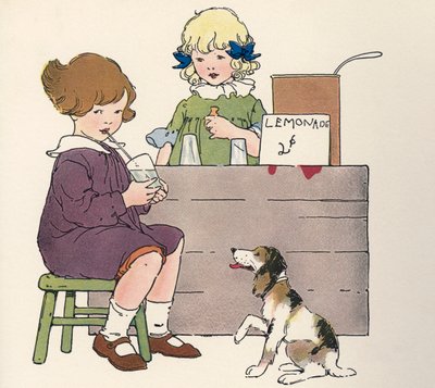 レモネードスタンドに立つ少女たち 作： Blanche Fisher Wright