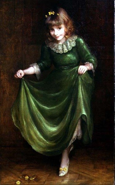 緑のドレスを着た少女の肖像 作： Blanche Jenkins