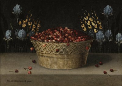 サクランボ、ルパン、アイリスのある静物》1610年頃 油彩・カンヴァス 作： Blas de Ledesma