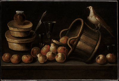 果物と鳥のある静物 作： Blas de Ledesma