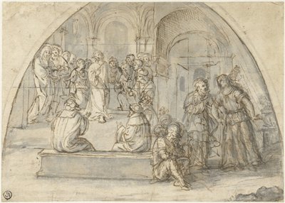 神殿でのキリストの 12 年間とペテロの救出 作： Boccaccio Boccaccino (attributed to)