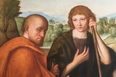 幼子イエスと 2 人の羊飼いの羊飼いのマドンナの礼拝、2384594 の詳細 作： Boccaccio Boccaccino