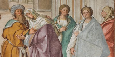 中央身廊、北側第1スパン、ポルタ・アウレアでの聖ヨアヒムと聖アンナの出会い、ボッカチーノ Boccaccino 1514-15年、詳細 作： Boccaccio Boccaccino