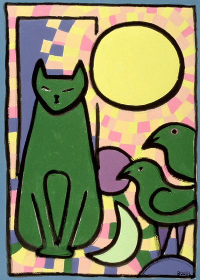Sun Cat、2000（オイル、パステル、紙にインディアンインク） 作： Bodel Rikys