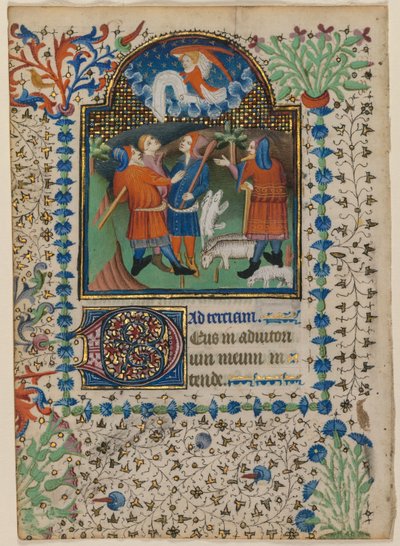 時祷書の葉。羊飼いたちへの受胎告知」 1410-20年頃 作： Boethius Illuminator