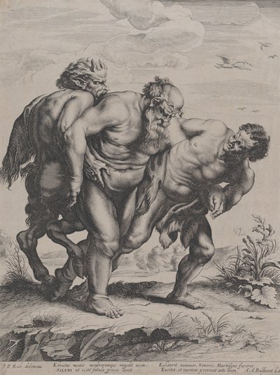 サテュロスと牧神に支えられた酔ったシレノス、1625-5 作： Boetius Adams Bolswert