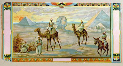 スフィンクスとピラミッド、フェズボックスのラベル、1910年頃 作： Bohemian School