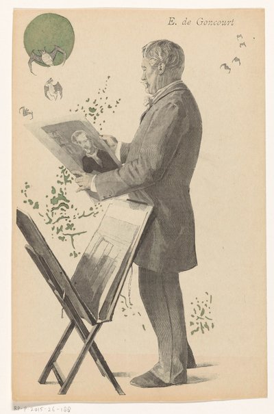 エドモンド・ド・ゴンクールが版画を見て、彼の隣には版画台があります E. de Goncourt (オブジェクトのタイトル) 作： Boileau