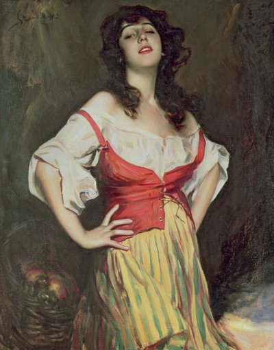 バスケットを持つ少女 1910年頃 油彩・カンヴァス 作： Boleslaw Szankowski