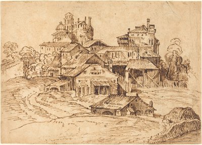 イタリアの町の眺め (ティツィアーノまたはドメニコ・カンパニョーラにちなんで) 作： Bolognese 17th Century