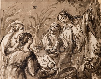 ファラオの娘が幼いモーゼを発見、モーゼの発見 作： Bolognese School