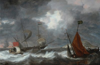 帆船による海の嵐、c。 1645 作： Bonaventura Peeters the Elder